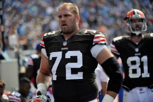NASHVILLE, TN - OCTOBER 05:  Mitchell Schwartz #72 of the Cleveland Browns watches from the sideline during a game against the Tennessee Titans at LP Field on October 5, 2014 in Nashville, Tennessee.  (Photo by Frederick Breedon/Getty Images)